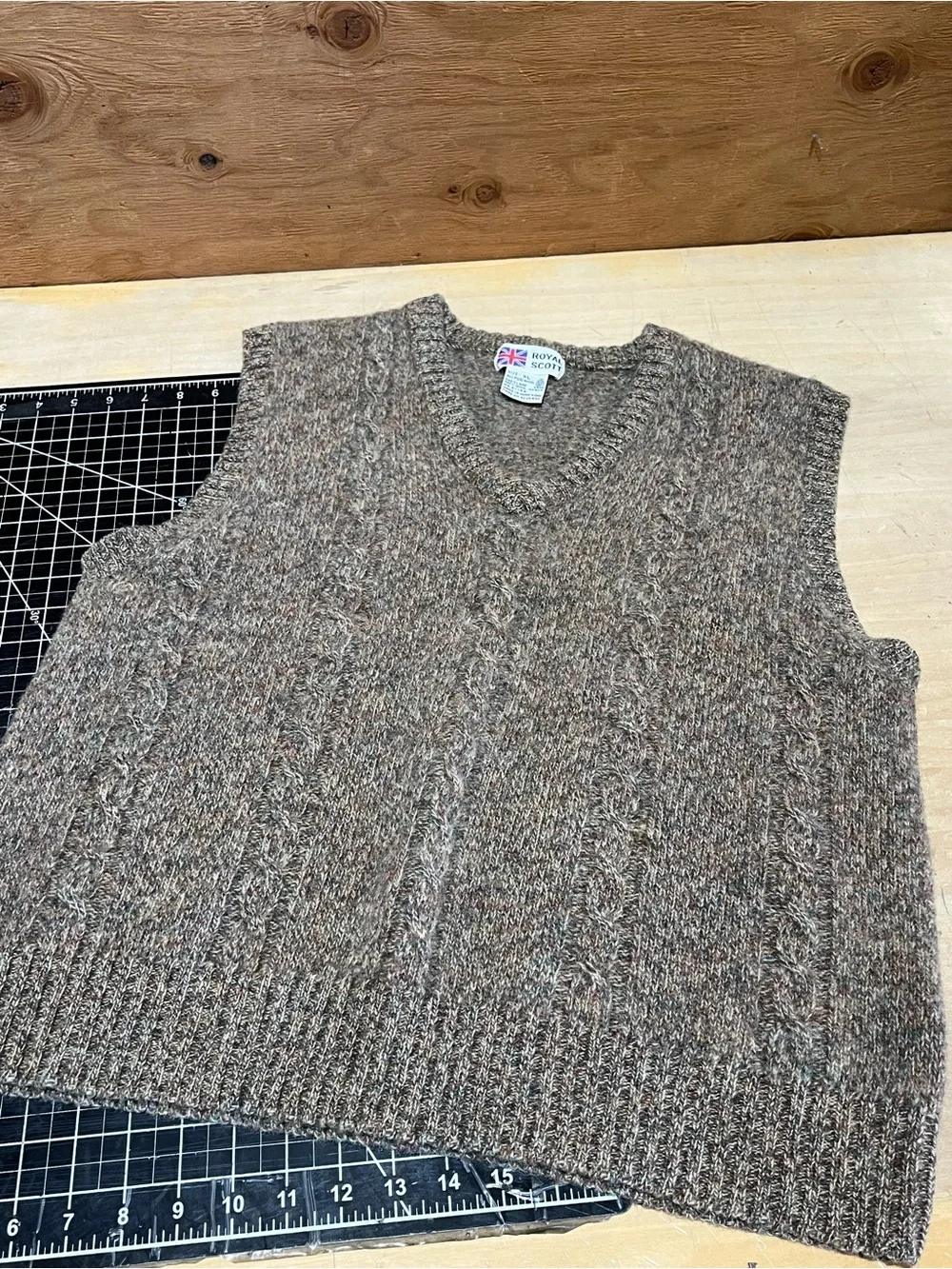 Vintage Royal Scott V-Neck Cable Knit Sweater Vest by - Brown Heather